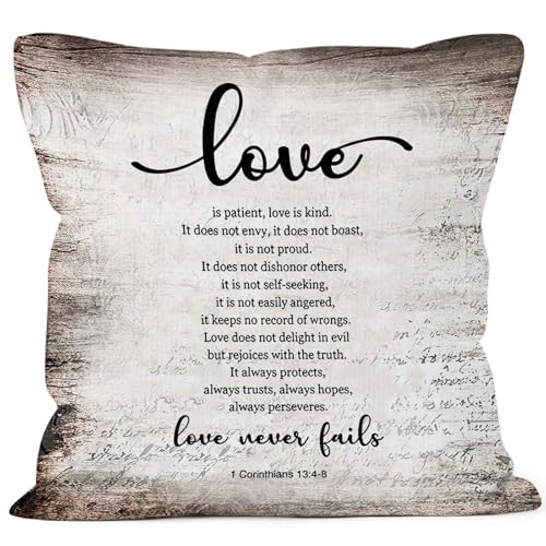 Vintage Christian Bible Verse Love Never Fails Throw Pillow Covers 18x18, Rustic Scripture Corinthians Decor Pillow Cases for Bedroom Living Room, Religious Decorative Pillowcase for Couch Bed - color: Christian-04