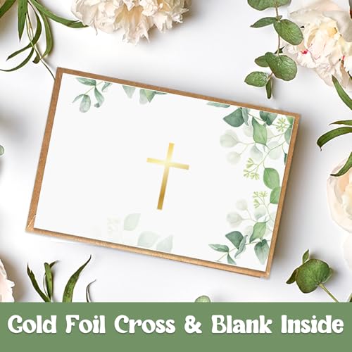 24 Pack Religious Blank Cards with Envelopes & Stickers, 4 x 6 in Watercolor Gold Foil Cross Cards Blank Inside for Baptism, First Communion, Confirmations, Wedding, Baby Shower(12 Designs)