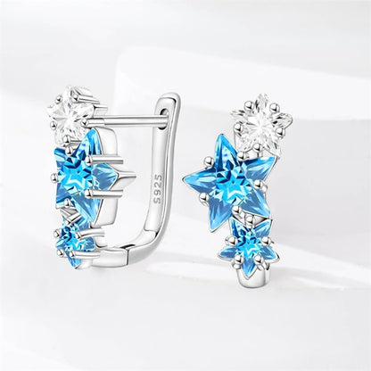 925 Sterling Silver Cute Animal Unique Huggie Hoop Earrings for Women - color: Blue Star Stacked