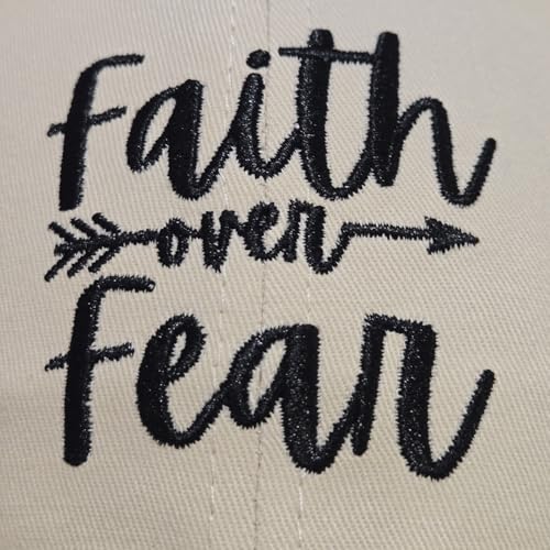 Faith Over Fear Christian Hats, Embroidered Baseball Caps for Adults - color: Tan Black