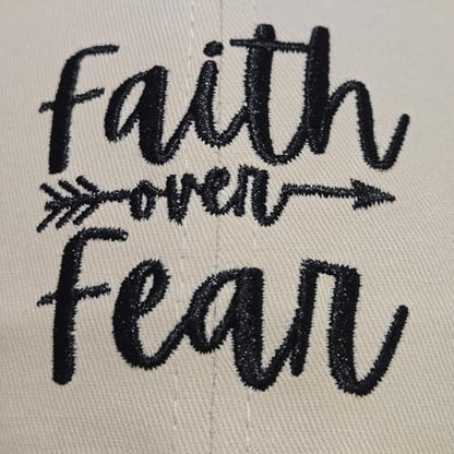 Faith Over Fear Christian Hats, Embroidered Baseball Caps for Adults - color: Tan Black