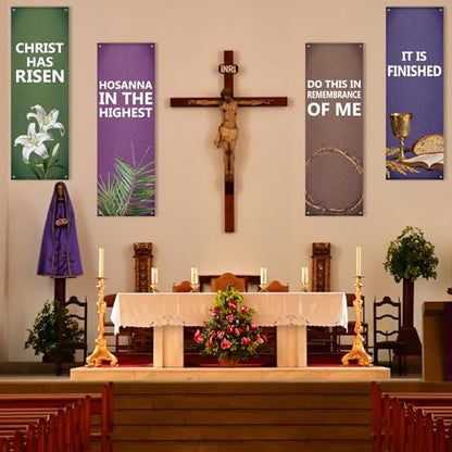 4Pcs Easter Church Banners for Sanctuary Wall Religious Banners Hanging Backdrop Praise Hanging Sign with Scripture Bible Verses Banner Easter Banner for Church School Decor(Simple Design) - style: Simple Design