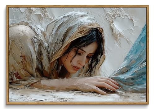 Christian Girl Jesus Framed Canvas Wall Art 12x16 inch - color: Christian Girl, size: 12"x16" Natural