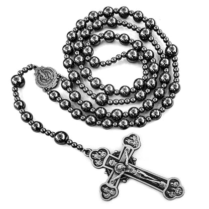 Large Heavy Hematite rosary beads catholic for men