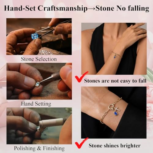 Free bird 14K Gold Cross Birthstone Bracelets for Women Dainty Charm - color: 09-Sept.
