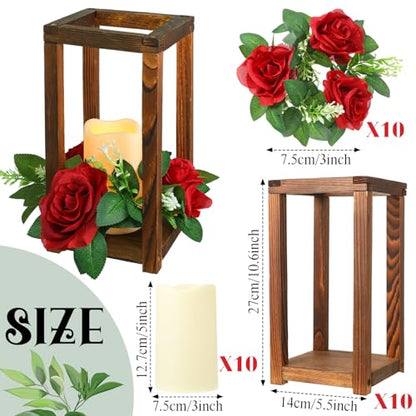 Hushee 30 Pcs Wooden Wedding Lantern Centerpiece, Red Rose, Brown - color: Brown and Red, size: 10.6 x 5.5 x 5.5 inches