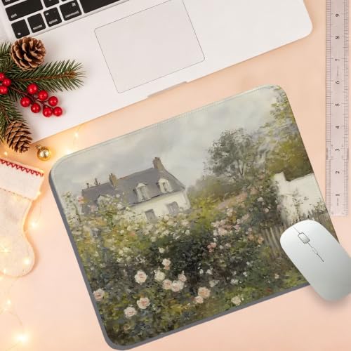UTELKA Pink Green Flroal Mouse Pad, Rose Garden Wildflower Mousepad - color: Pink Rose Garden, size: 10.2L x 8.2W inches