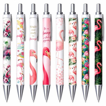 8PC Flamingo Pens Cute Floral Tropical Summer Beach Whimsical Funny Work Pen Flamingos Themed Luau Party Favors Supplies Desk Accessories Stationery Set Gifts For Adult Women Teachers Animal Lovers - style: Flamingo