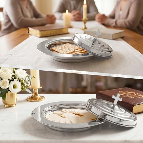 1Pcs Stainless Steel Communion Bread Plate for Church with Lid Silver - color: Silver