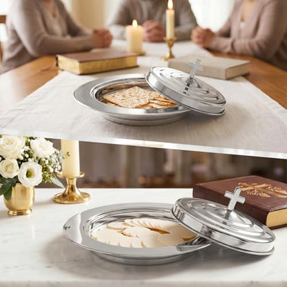 1Pcs Stainless Steel Communion Bread Plate for Church with Lid Silver - color: Silver