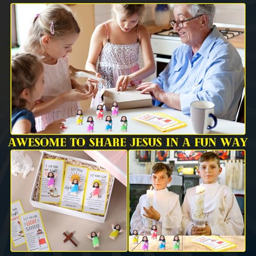 CroBlissful 30 Sets Mini Jesus Figurines Bulk Christian Glow in The Dark with Let Your Light Shine Cards for Christian Sunday School Religious Party Favor Halloween(Hands Together) - style: Hands Together
