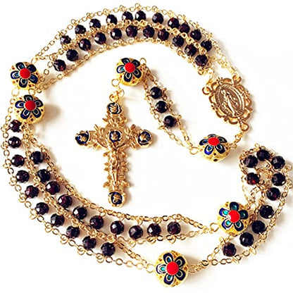 elegantmedical handmade Gold Ladder to Heaven Garnet Beads Catholic Rosary crucifix Necklace box - color: gold