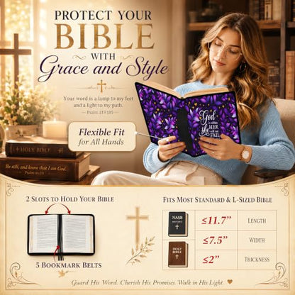 Bible Cover Case for Women with Large Bible Bag, Bible Cover with Journaling Kit & Shoulder Strap, Pens and Highlighters Cross Clips for Bible Study & Church, Christian Gift for Women