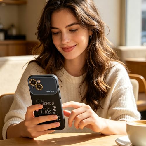 for iPhone 15 Case God's Timing is Perfect Spanish Bible Verse Phone Case, Full Camera Lens Protection, Shockproof Drop Resistant Durable Cover (Black, iPhone 15) - color: black, size: iPhone 15
