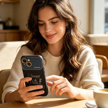 for iPhone 15 Case God's Timing is Perfect Spanish Bible Verse Phone Case, Full Camera Lens Protection, Shockproof Drop Resistant Durable Cover (Black, iPhone 15) - color: black, size: iPhone 15