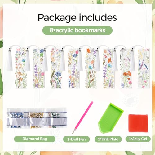 8 Pieces Christian Bible Verse Diamond Art Bookmarks 5d Christian Beaded Bookmark Acrylic Tassel Bookmark for DIY Making Beginners Adults Arts Craft Supplies (Wildflowers) - color: Wildflowers