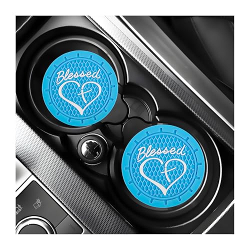 KVAEY 2 PCS Car Cup Holder Coasters, 2.76 Inch Anti Slip Vehicle Drink Mats with Cute Blessed Cross and Heart, Shockproof, Universal Car Accessories (Sky Blue, 2 PCS) - color: Sky Blue, size: 2 PCS