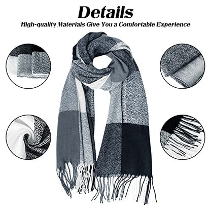 Loritta Winter Scarf for Women, Long Plaid Shawl Wraps Scarves Gifts - color: Q-dark Grey White Lattice