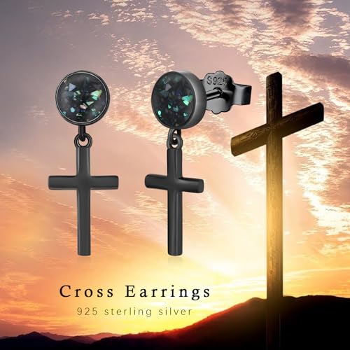 Black Dangle Drop Earrings 925 Sterling Silver Turquoise Earrings Jewelry Gifts for Women Men - style: Cross-Abalone Shell