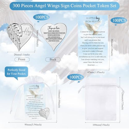 Fumete 100 Sets Heart Pocket Hug Token Angel Coins Prayer Cards, English - style: English