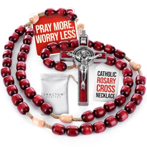 SANCTUM VERITAS Catholic Rosary Necklace | Large Italian Prayer Beads Gift - style: Deep Red