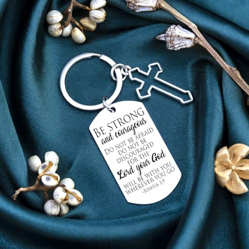Bible Verse Keychain Be Strong And Courageous Cross Keychain Men Women Religious Gifts For Family Friend Birthday Christmas Thanksgiving Christian Gifts Inspirational Key Chain