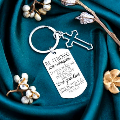 Bible Verse Keychain Be Strong And Courageous Cross Keychain Men Women Religious Gifts For Family Friend Birthday Christmas Thanksgiving Christian Gifts Inspirational Key Chain
