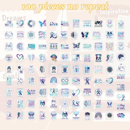 100 Pcs Suicide Prevention Awareness Stickers, Teal Purple Decals - color: Suicide Prevention