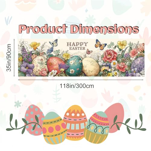 Happy Easter Fence Banner 118 x 35 Inch, Large Waterproof Outdoor Easter Eggs Banner with Flowers & Butterflies for Yard Porch Fence Spring Decorations - color: 229-1