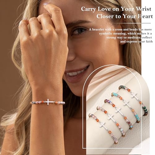 Cross Bracelet for Women, Christian Gifts for Women 2026 Stocking Stuffers for Teens Her Bead Bracelet Adjustable Gemstone Faith Religious Confirmation Communion Bracelet for Best Friend Mom Faith Birthday Anniversary Jewelry - color: Pink- Best Friend