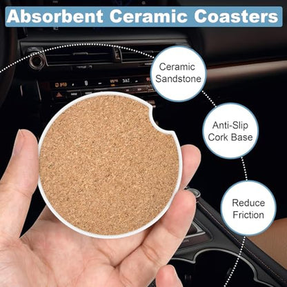 Ceramic Car Cup Holder Coasters Set of 2, 2.56 in Black Marble - color: Black Marble