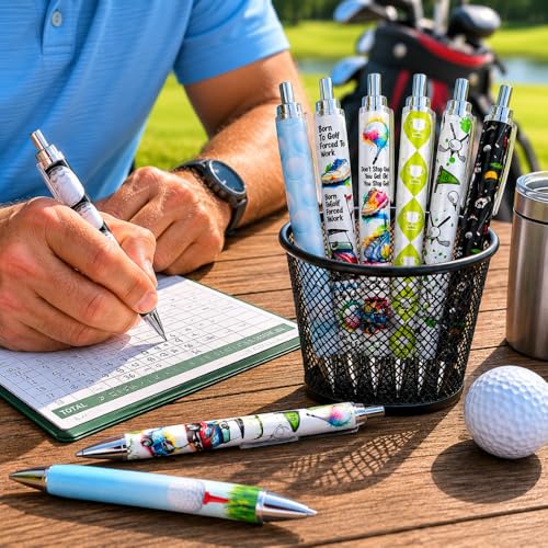 8PC Golf Golfing Pens Black Gel Ink For Themed Party Decorations Tournament Prizes Decorative Stationery Office Supplies Desk Accessories Set Souvenirs Gifts With Funny Cool Sayings For Men Coworkers - style: Golf