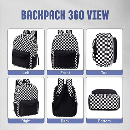 UREYMX Checkered Backpack - School Backpack for Kids, Large Capacity, Waterproof, Lightweight, Black - color: Black and White Plaid