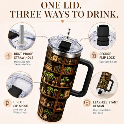 Tumbler 40oz with Straw and Lid – Insulated Water Bottle for Women, Stainless Steel Cup Keeps Cold 12 Hours/Hot 6 Hours, Large Mug for Office Gym (Book5) - color: Book5