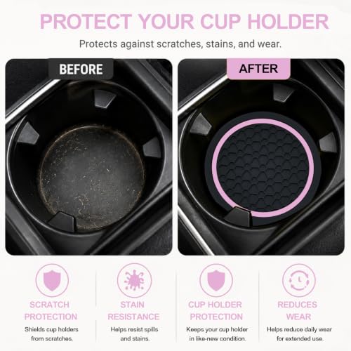 4PCS Car Cup Holder Coasters - 2.75 Inch Non-Slip Insert Water Bottle Holder Pads, Dustproof Automotive Interior Accessories Mat, Universal for Vehicles, Trucks, RVs (Pink Colour) - color: Pink Colour