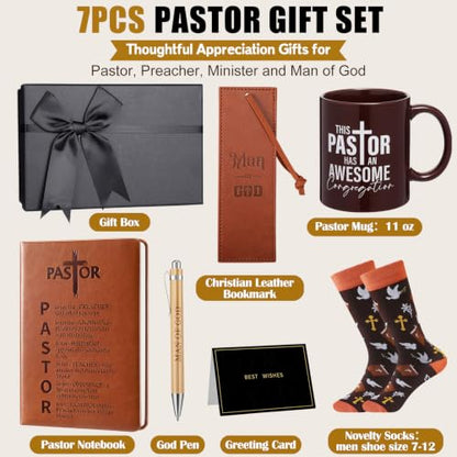 7 Pcs Pastor Appreciation Gifts for Men, Brown - color: Brown
