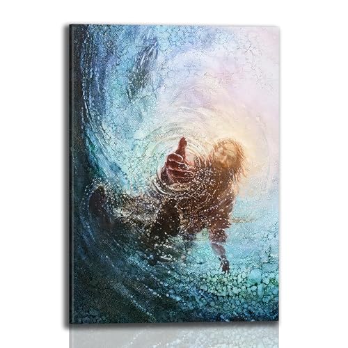 Framed Jesus Reaching Hand Wall Art Christian Canvas Painting of Faith and Rescue Religious Picture Print for Living Room Church Prayer Room Spiritual Poster on Ready to Hang12x16In - color: Jesus1, size: 12x16 Inches