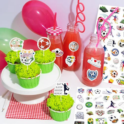 LINAYE 24 Sheets Soccer Stickers 1160 PCS Waterproof Self Adhesive Soccer Party Favors Supplies Team Rewards Gifts for Kids Adults - style: Soccer 24 Sheets