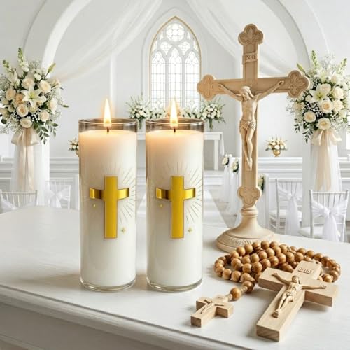 White Beeswax Candle, 2-Pack, Blessed Church & Prayer Candle - size: 1.8 x 5.9 inches
