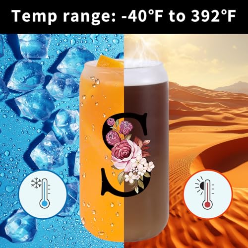 Monogrammed Glass Drinking Cup With Lid Straw Sympathy Bereavement Memorial Gift for Loss Father Dad Mother Mom Kids Husband Wife Loved Friends Pet Dog Cat Going Away Condolence Remembrance Grieving,S - style: Letter S
