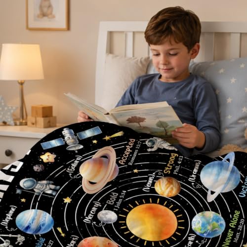 Planet Space Christian Gift Blanket, God Says I Am Bible Verse Blanket - color: God Says I Am Astronaut, size: 90"x120" for Familys