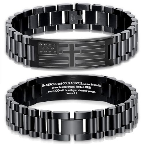 American Flag Bracelets Christian Christma Gifts for Men - color: Black with Cross