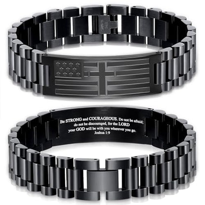 American Flag Bracelets Christian Christma Gifts for Men - color: Black with Cross