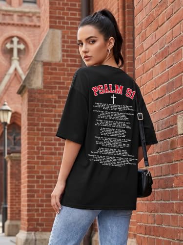 Tewmeu Christian Shirts for Women Oversized Psalm 23 Faith Bible Verse Tee - color: Black-a, size: Medium