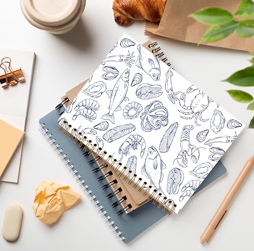Coastal Beach Notebook, Ocean Lover Gifts, Navy Blue Nautical Seafood Journal for Office Supplies, Coastal Ocean Marine Life Spiral Notebook Journal 5.5x8.3 - color: Color 10