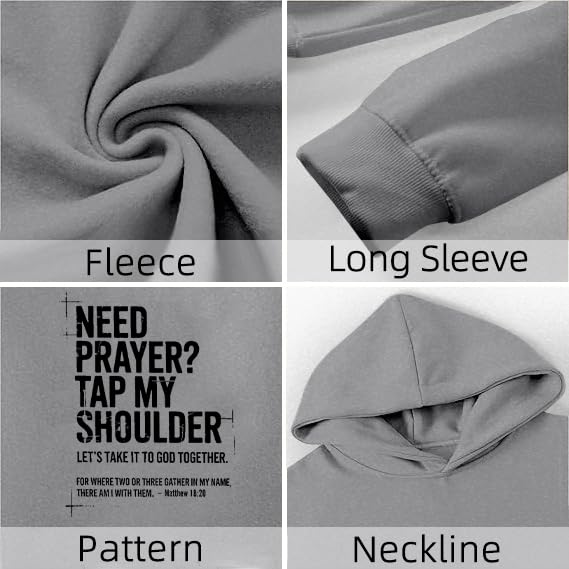 Christian Hoodies for Men Jesus Cross Casual Tops - color: Grey, size: XX-Large