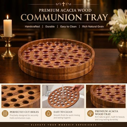 Zhehao 1 Pcs Wood Communion Tray Set with Disposable Cups Church Serving Plate Christian Church Supplies for Sunday Service, Fellowship and Ministry (Acacia Wood) - color: Acacia Wood