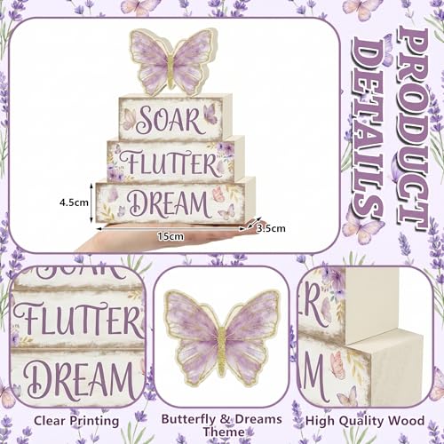 Britimes Tiered Tray Decor Set, 4 Pack, Wooden Table Sign, Butterfly Floral - style: Butterfly