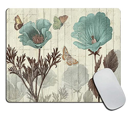 Blue Flowers and Butterflies Mouse Pad, Gaming Mouse Mat with Custom Design, Non-Slip Rubber Base Mousepad, Office Mouse Pads, 9.5 x 7.9 Inch - color: TSP221