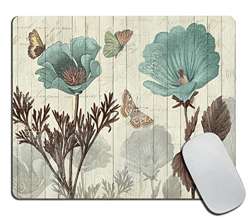 Blue Flowers and Butterflies Mouse Pad, Gaming Mouse Mat with Custom Design, Non-Slip Rubber Base Mousepad, Office Mouse Pads, 9.5 x 7.9 Inch - color: TSP221